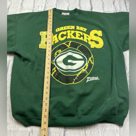 Vintage 90’s NFL Green Bay Packers Zubaz Crewneck Sweatshirt Green Men’s Sz L - Picture 5 of 8